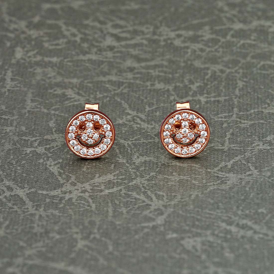 Rose Gold Plated Sterling Silver Face Earrings with Cubic Zirconia
