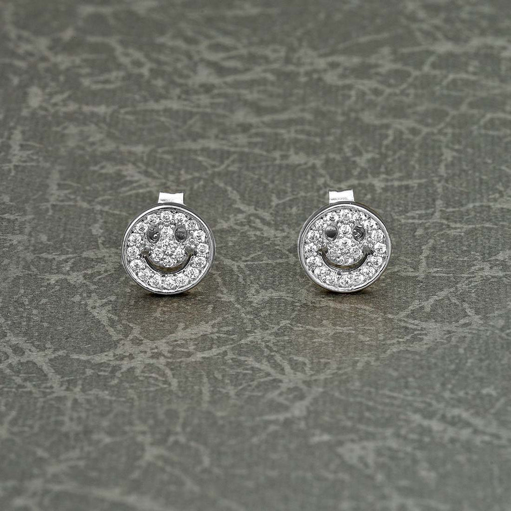 Sterling Silver Happy Face Earrings with Cubic Zirconia