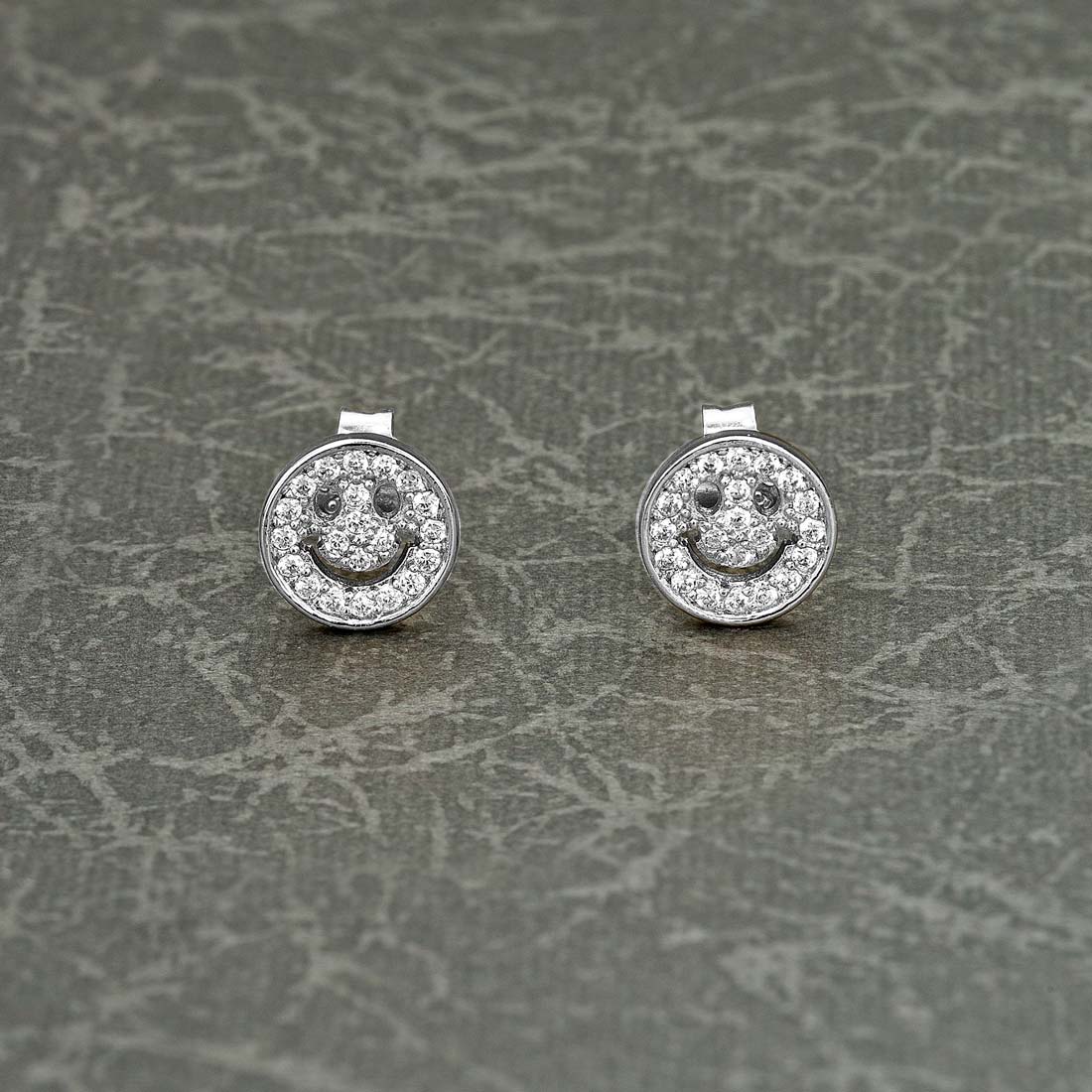 Sterling Silver Happy Face Earrings with Cubic Zirconia