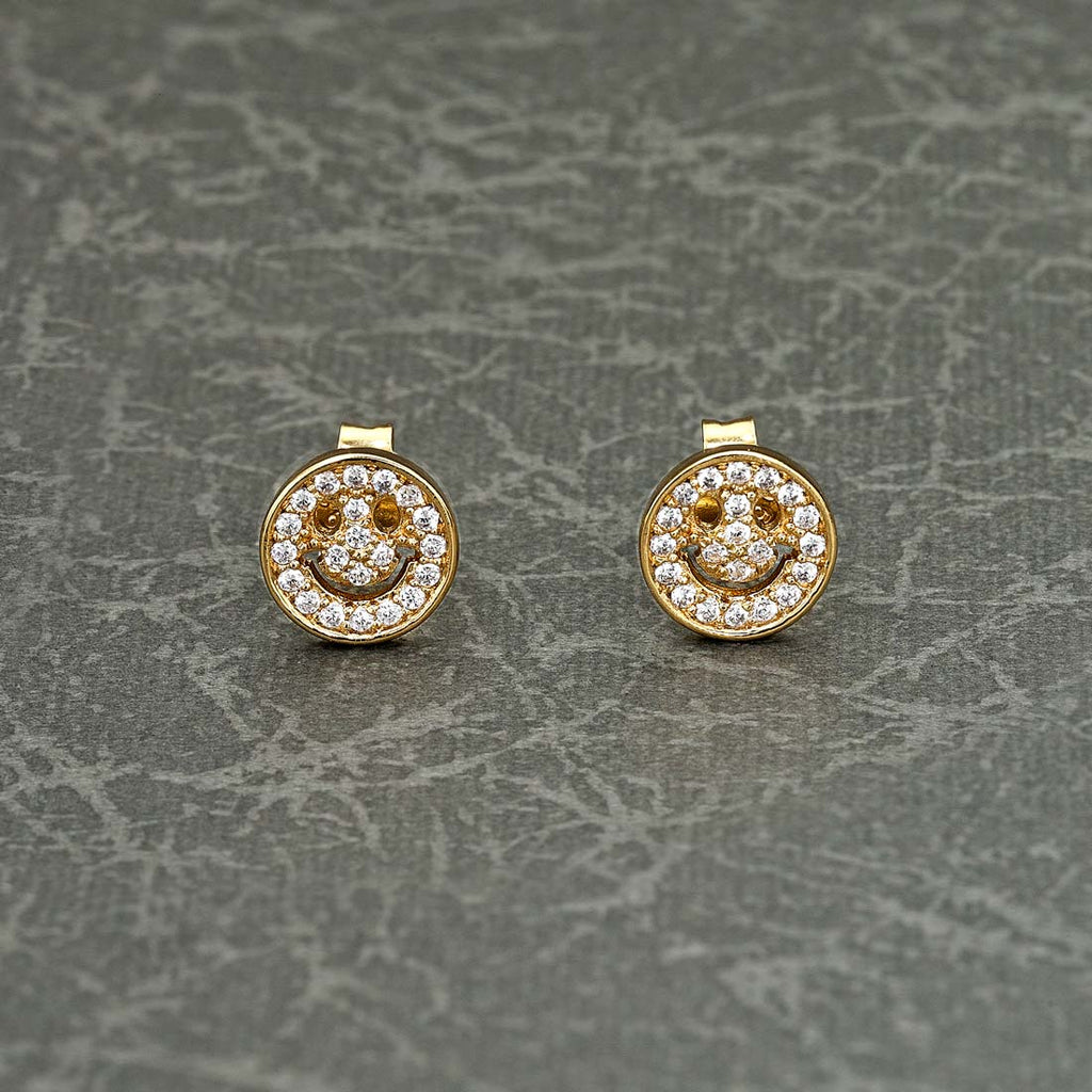 Yellow Gold Plated Sterling Silver Face Earrings with Cubic Zirconia