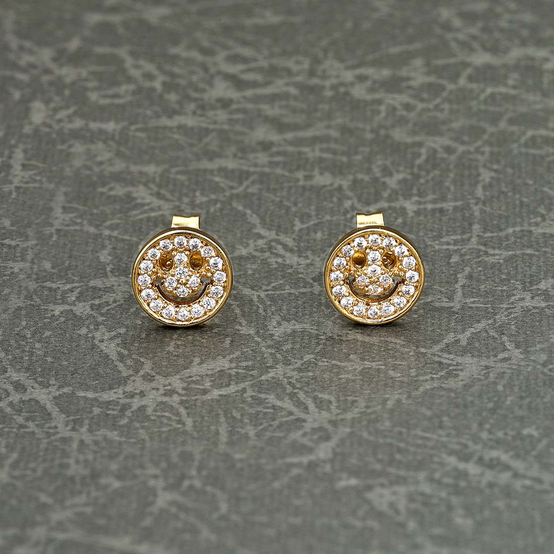 Yellow Gold Plated Sterling Silver Face Earrings with Cubic Zirconia