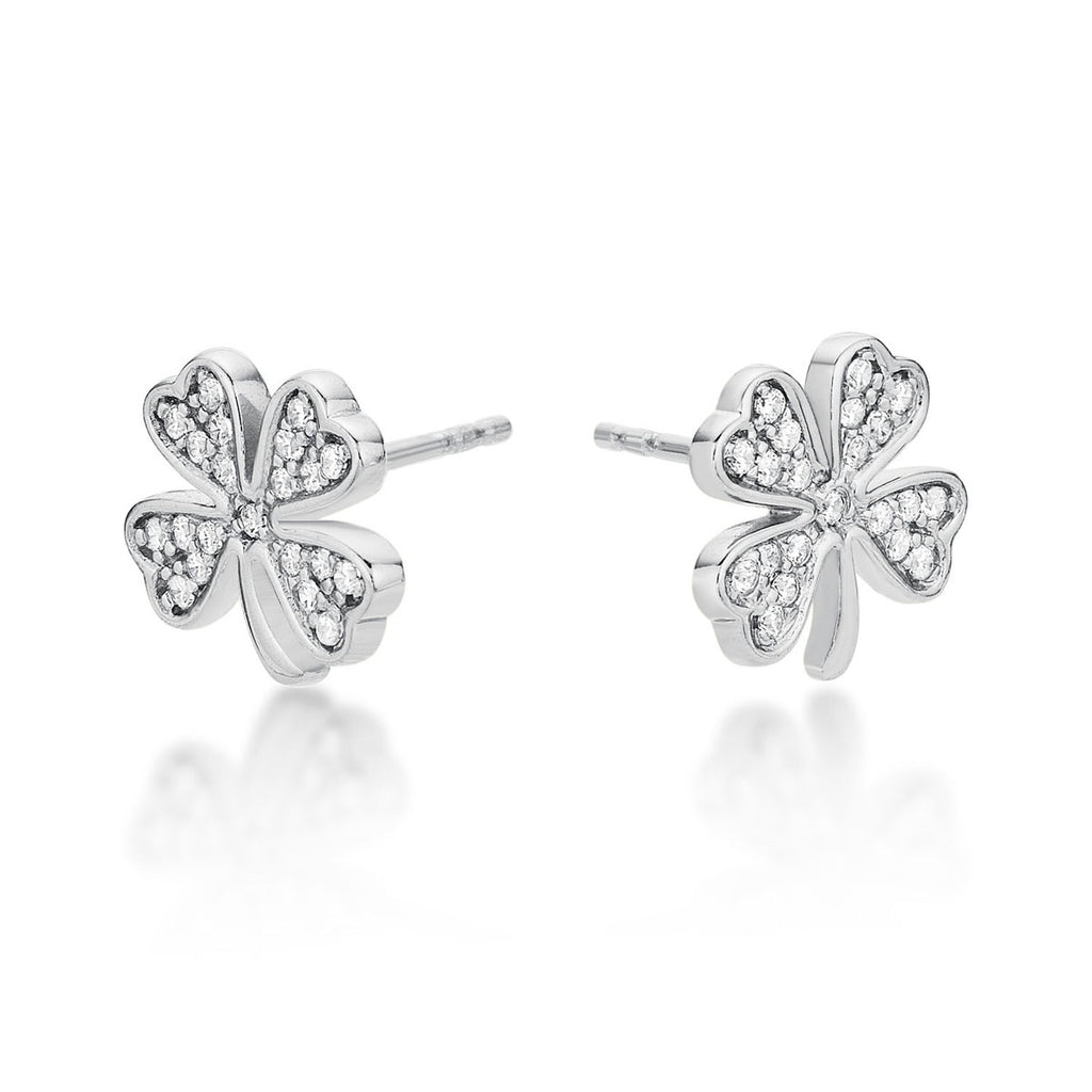 Sterling Silver 4 Leaf Clover Earrings with Cubic Zirconia