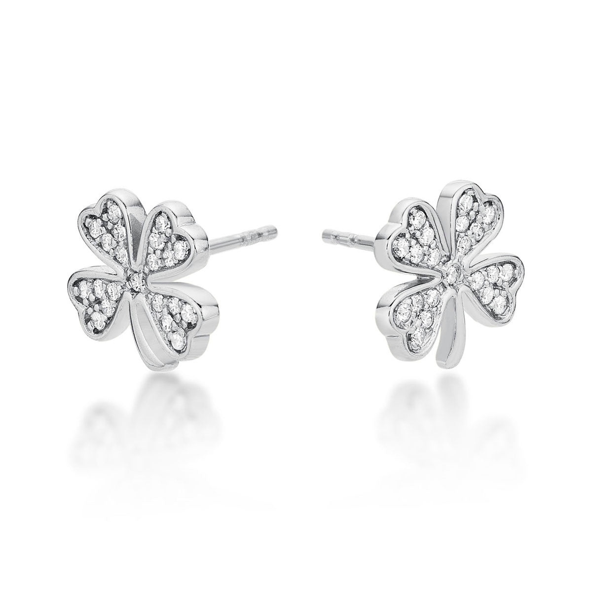 Sterling Silver 4 Leaf Clover Earrings with Cubic Zirconia
