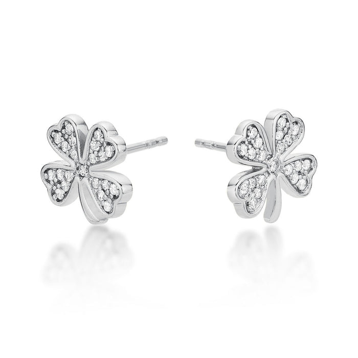 Sterling Silver 4 Leaf Clover Earrings with Cubic Zirconia