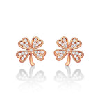 Rose Gold Plated Sterling Silver 4 Leaf Clover Earrings with Cubic Zirconia
