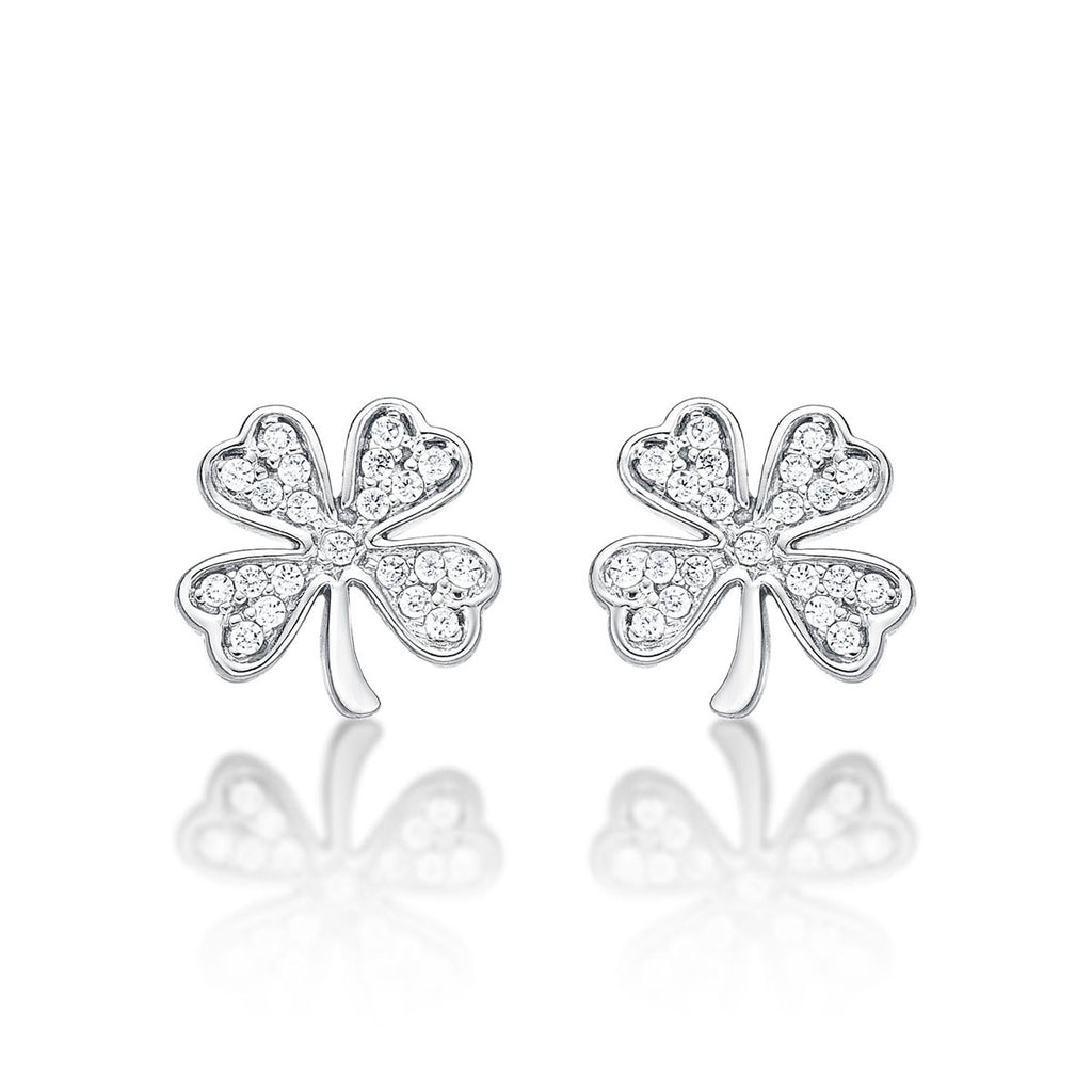 Sterling Silver 4 Leaf Clover Earrings with Cubic Zirconia