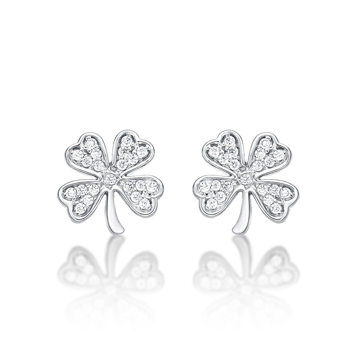 Sterling Silver 4 Leaf Clover Earrings with Cubic Zirconia