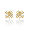 Yellow Gold Plated Sterling Silver 4 Leaf Clover Earrings with Cubic Zirconia