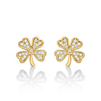 Yellow Gold Plated Sterling Silver 4 Leaf Clover Earrings with Cubic Zirconia