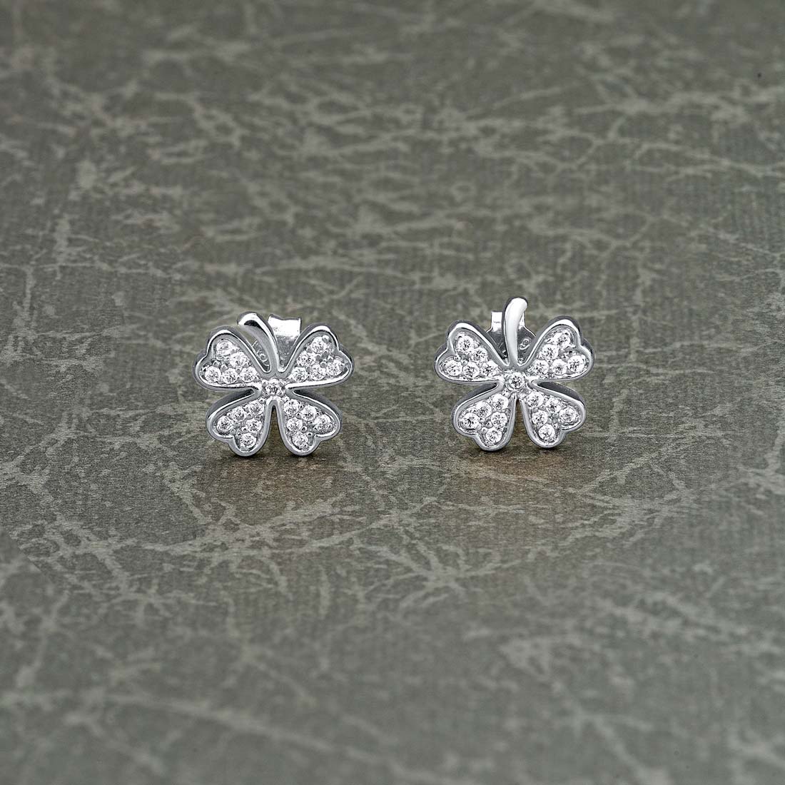 Sterling Silver 4 Leaf Clover Earrings with Cubic Zirconia