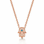 Rose Gold Plated Sterling Silver HAMZA HAND Pendant Necklace with Cubic Zirconia