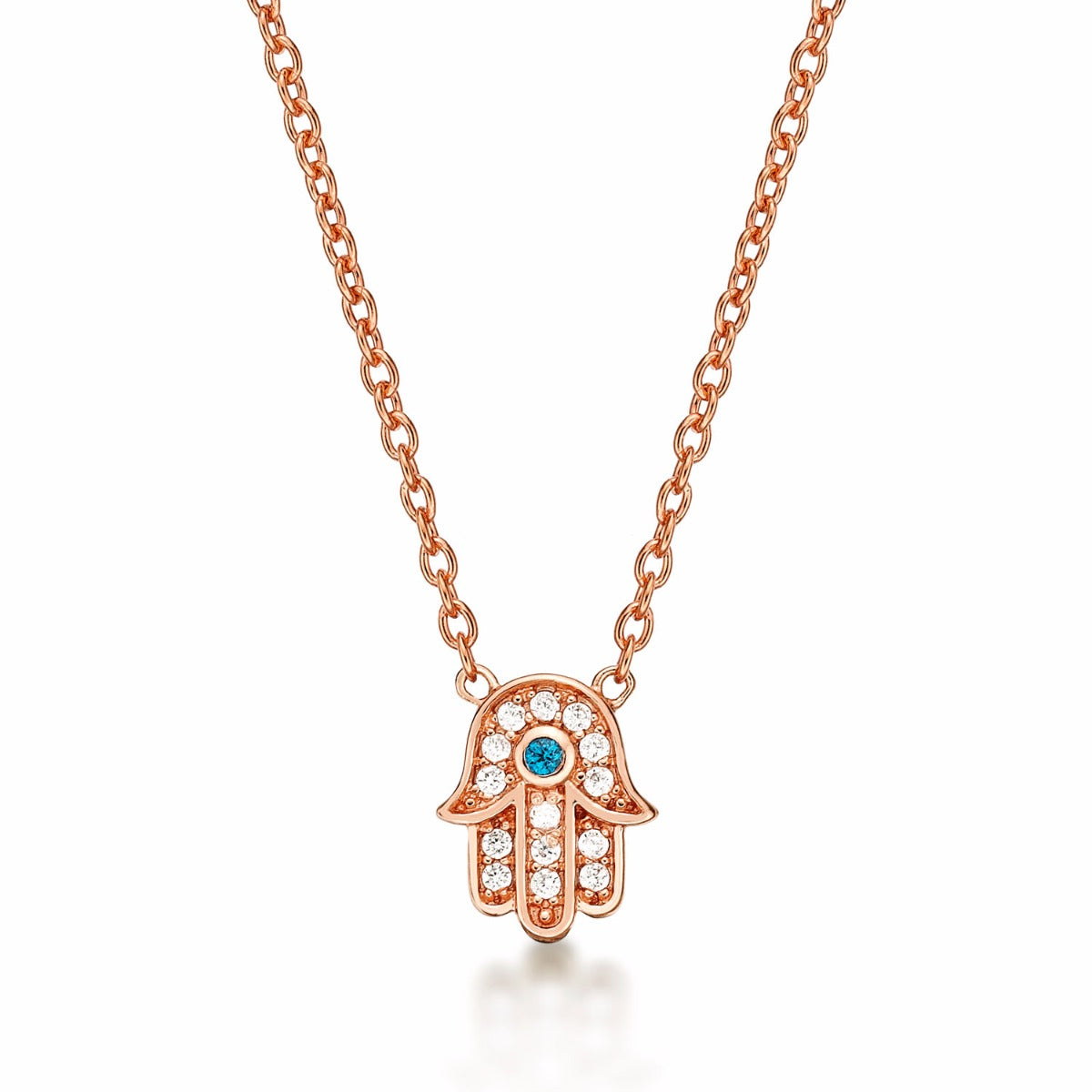 Rose Gold Plated Sterling Silver HAMZA HAND Pendant Necklace with Cubic Zirconia