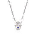 Sterling Silver Hamsa Hand Pendant Necklace with Cubic Zirconia Stones