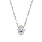 Sterling Silver Hamsa Hand Pendant Necklace with Cubic Zirconia Stones