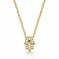 Yellow Gold Plated Sterling Silver HAMZA HAND Pendant Necklace with Cubic Zirconia