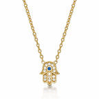Yellow Gold Plated Sterling Silver HAMZA HAND Pendant Necklace with Cubic Zirconia