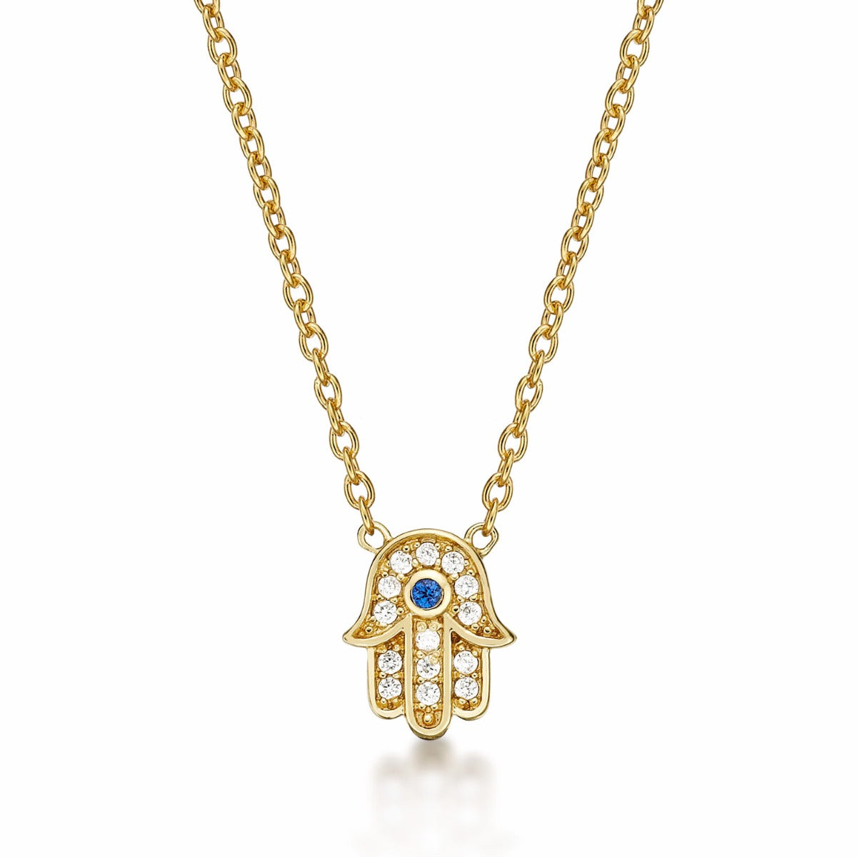 Yellow Gold Plated Sterling Silver HAMZA HAND Pendant Necklace with Cubic Zirconia