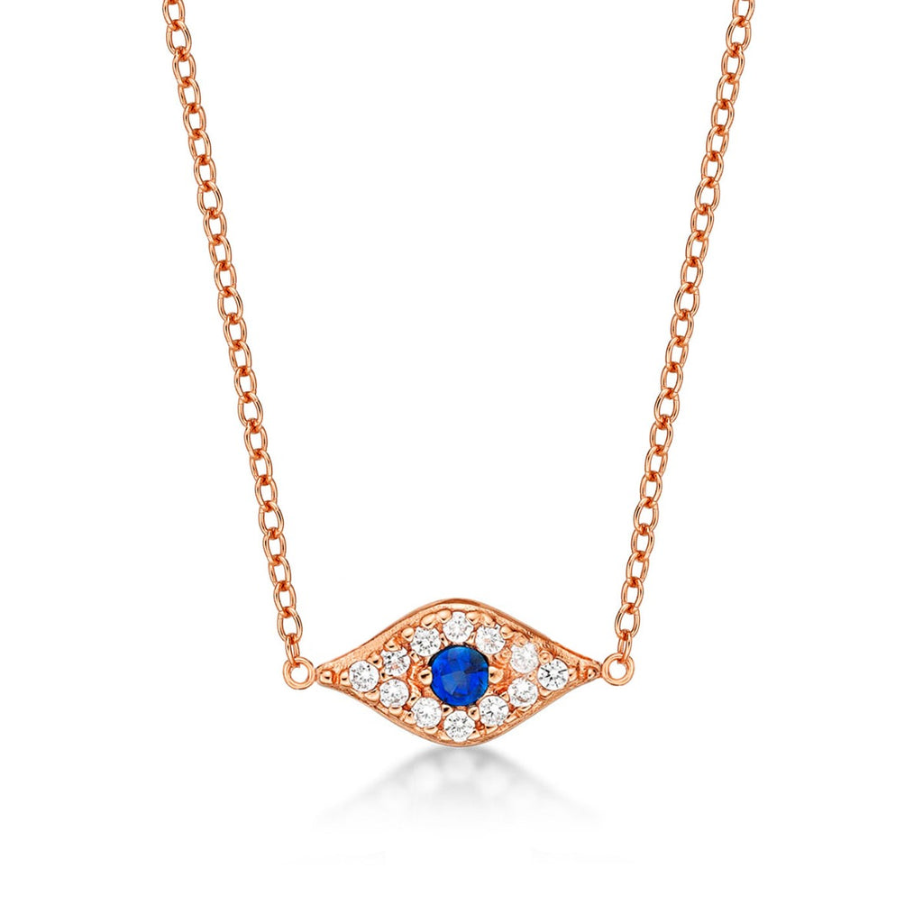 Rose Gold Plated Sterling Silver EVIL EYE Pendant Necklace with Cubic Zirconia