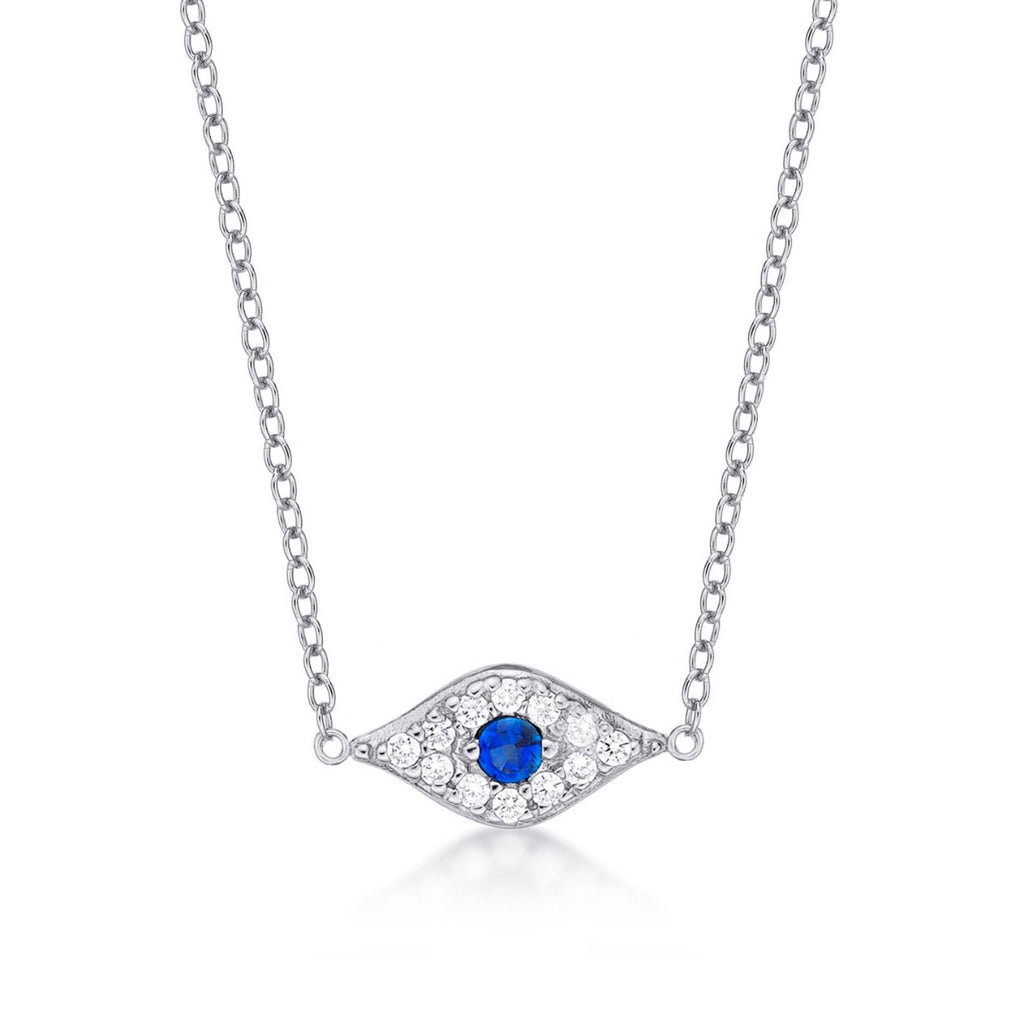 Sterling Silver EVIL EYE Pendant Necklace with Cubic Zirconia