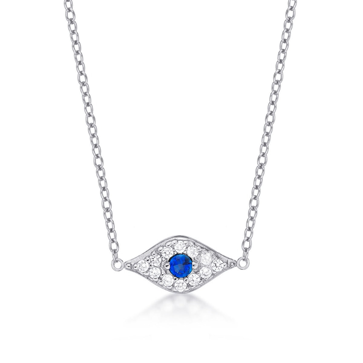 Sterling Silver EVIL EYE Pendant Necklace with Cubic Zirconia