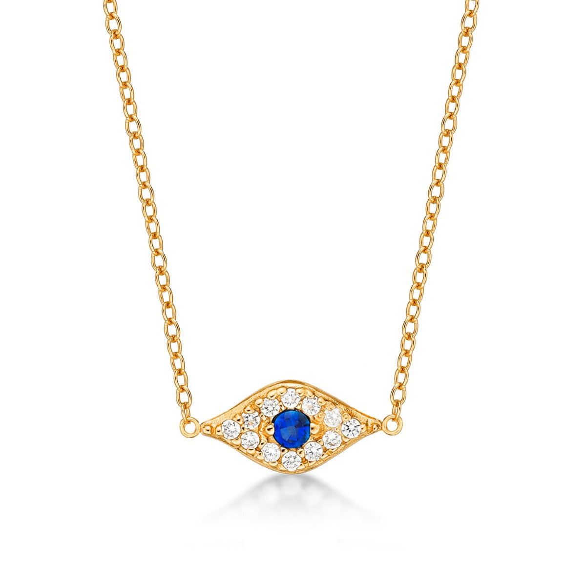 Yellow Gold Plated Sterling Silver EVIL EYE Pendant Necklace with Cubic Zirconia