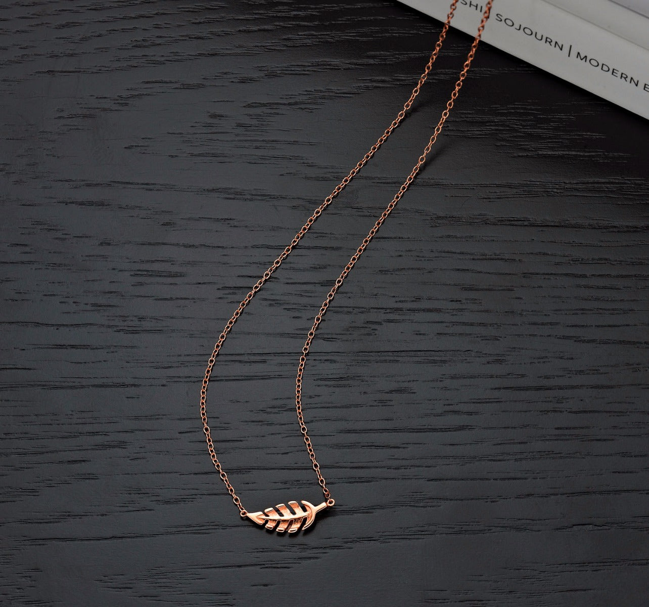 Rose Gold Plated Sterling Silver FEATHER Pendant Necklace