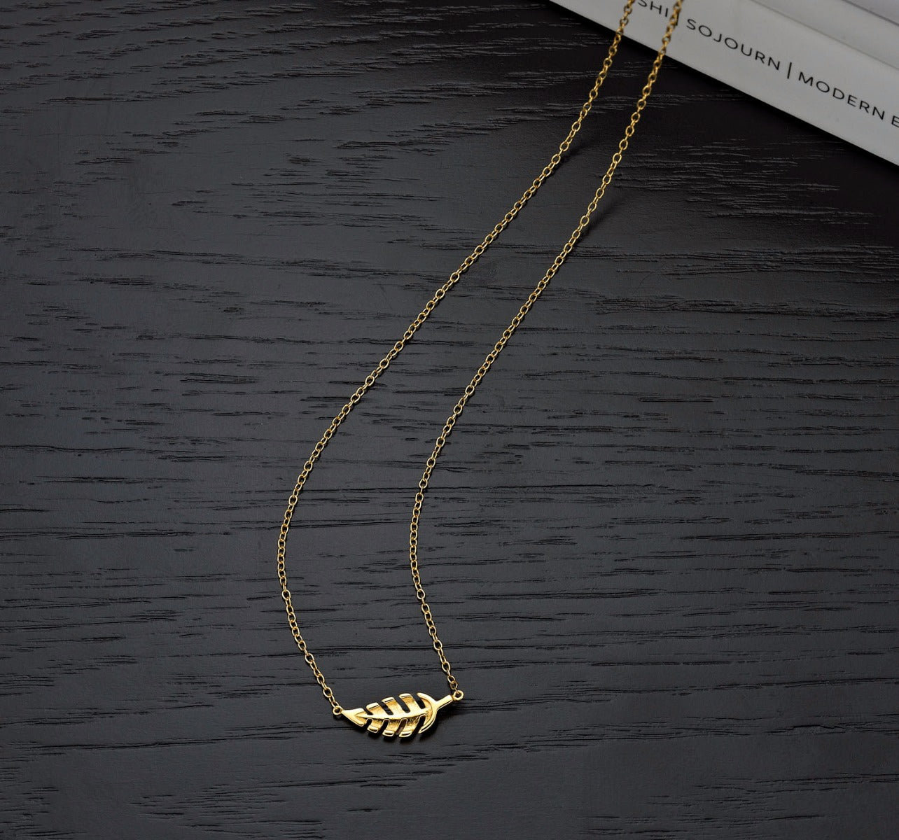 Yellow Gold Plated Sterling Silver FEATHER Pendant Necklace