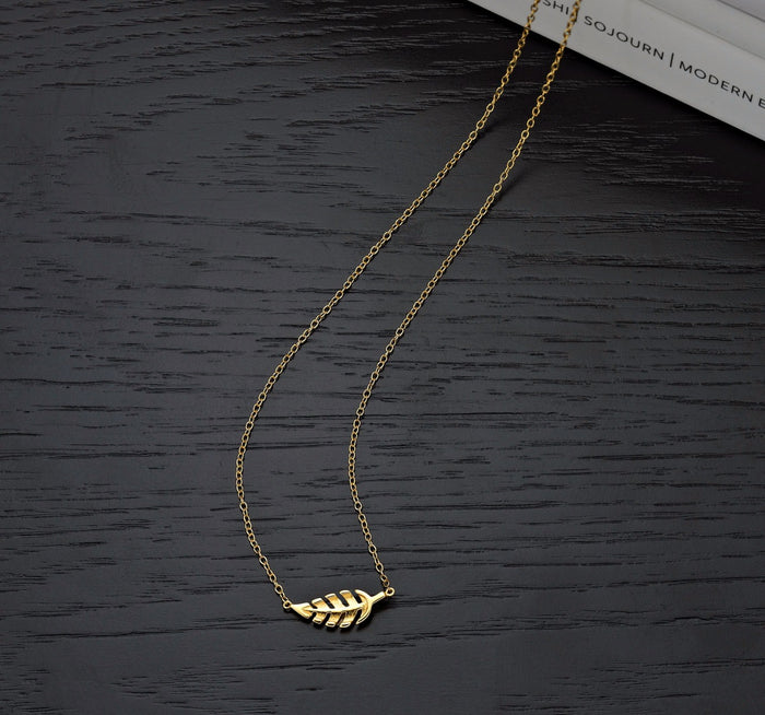 Yellow Gold Plated Sterling Silver FEATHER Pendant Necklace