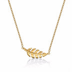 Yellow Gold Plated Sterling Silver FEATHER Pendant Necklace