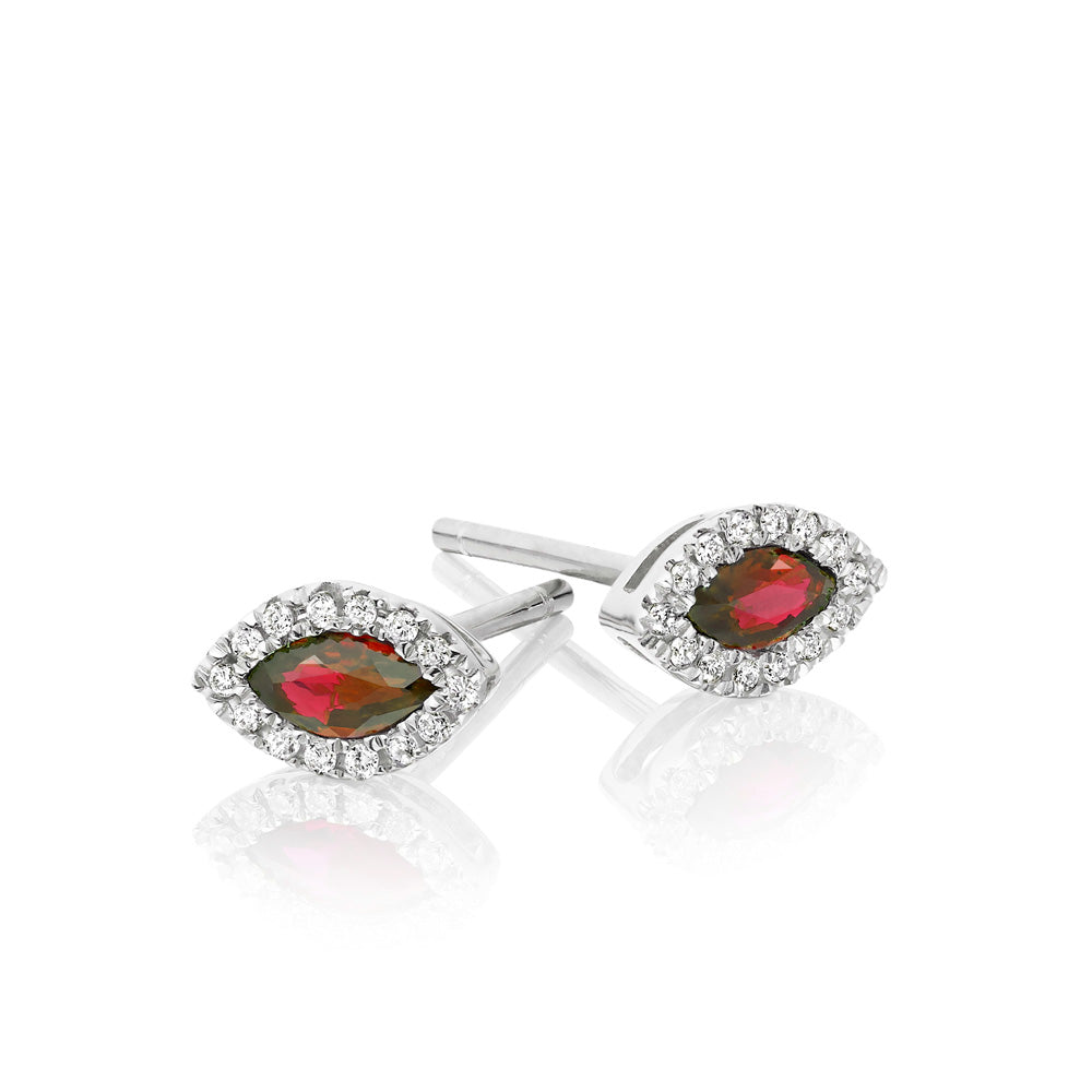 0.35ct Ruby Earrings with Diamond Halo 18K White Gold