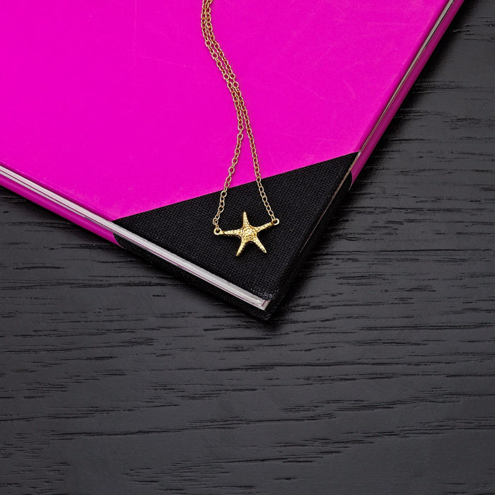 Yellow Gold Plated Sterling Silver Starfish Pendant Necklace