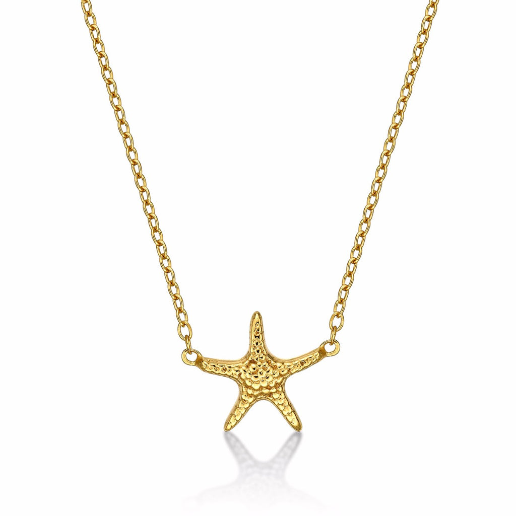 Yellow Gold Plated Sterling Silver Starfish Pendant Necklace