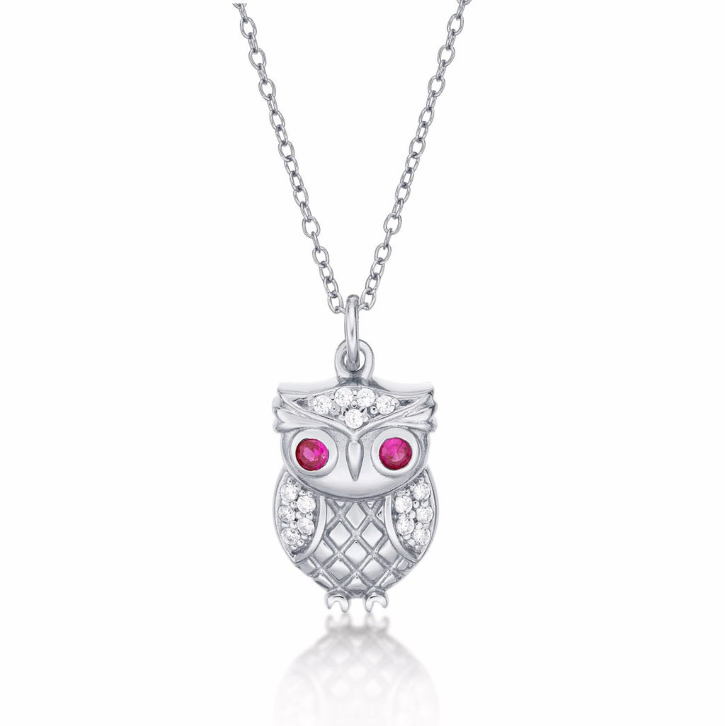 Sterling Silver OWL Pendant Necklace with Cubic Zirconia