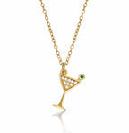 Gold Plated Sterling Silver COCKTAIL GLASS Pendant Necklace with Cubic Zirconia