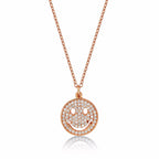 Rose Gold Plated Sterling Silver HAPPY FACE Pendant Necklace with Cubic Zirconia