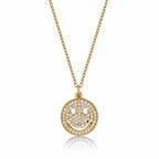 Gold Plated Sterling Silver HAPPY FACE Pendant Necklace with Cubic Zirconia
