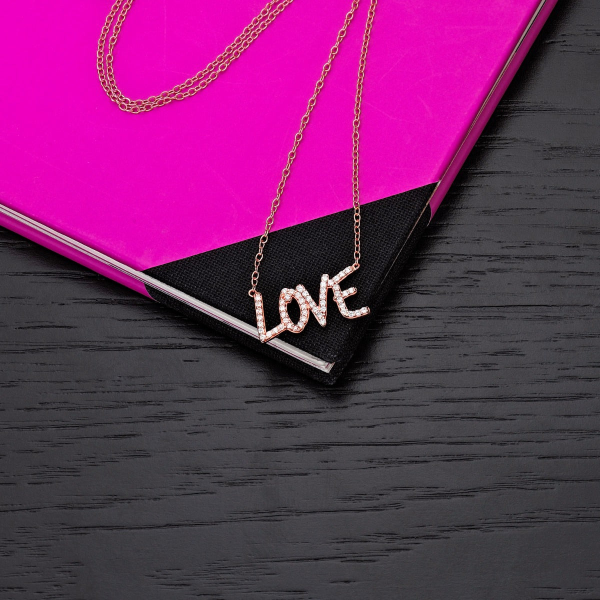 Rose Gold Plated Sterling Silver LOVE Pendant Necklace