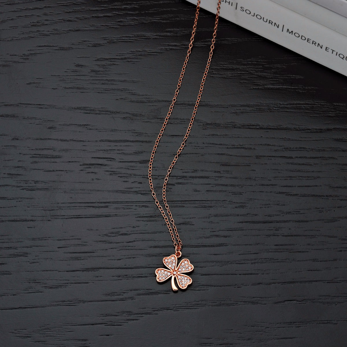 Rose Gold Plated Sterling Silver CLOVER Pendant Necklace with Cubic Zirconia