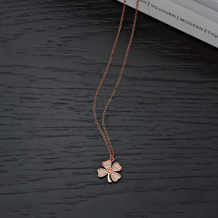 Rose Gold Plated Sterling Silver CLOVER Pendant Necklace with Cubic Zirconia