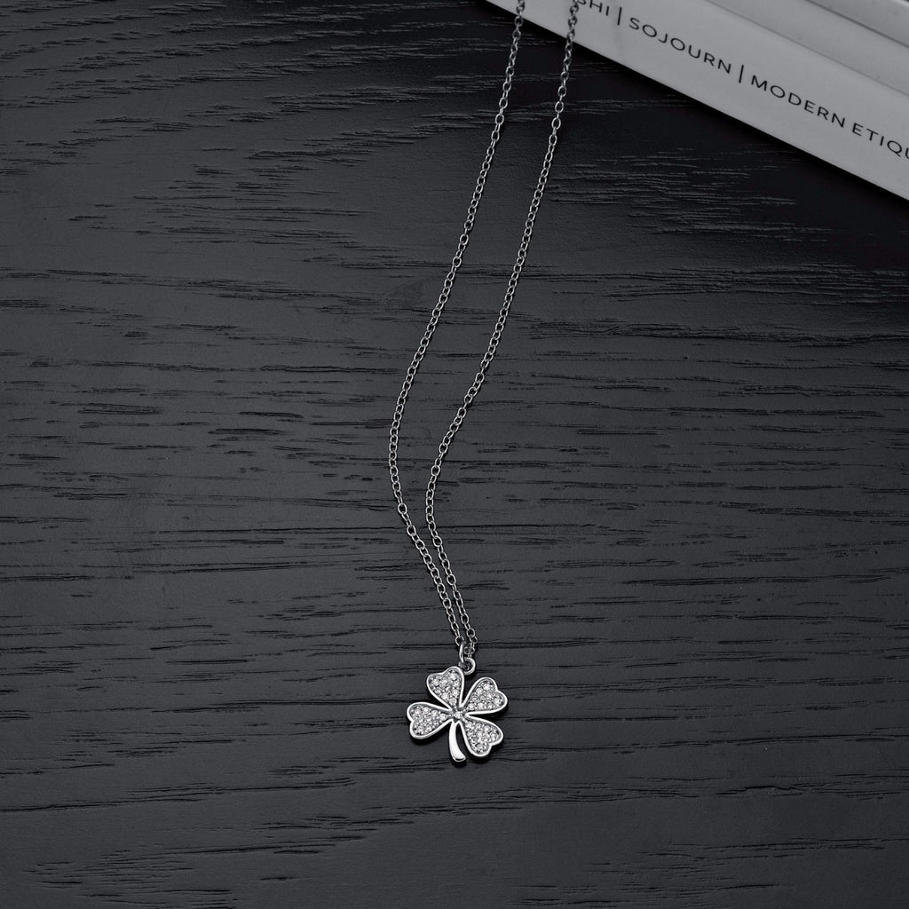 Sterling Silver CLOVER Pendant Necklace with Cubic Zirconia
