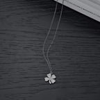 Sterling Silver CLOVER Pendant Necklace with Cubic Zirconia