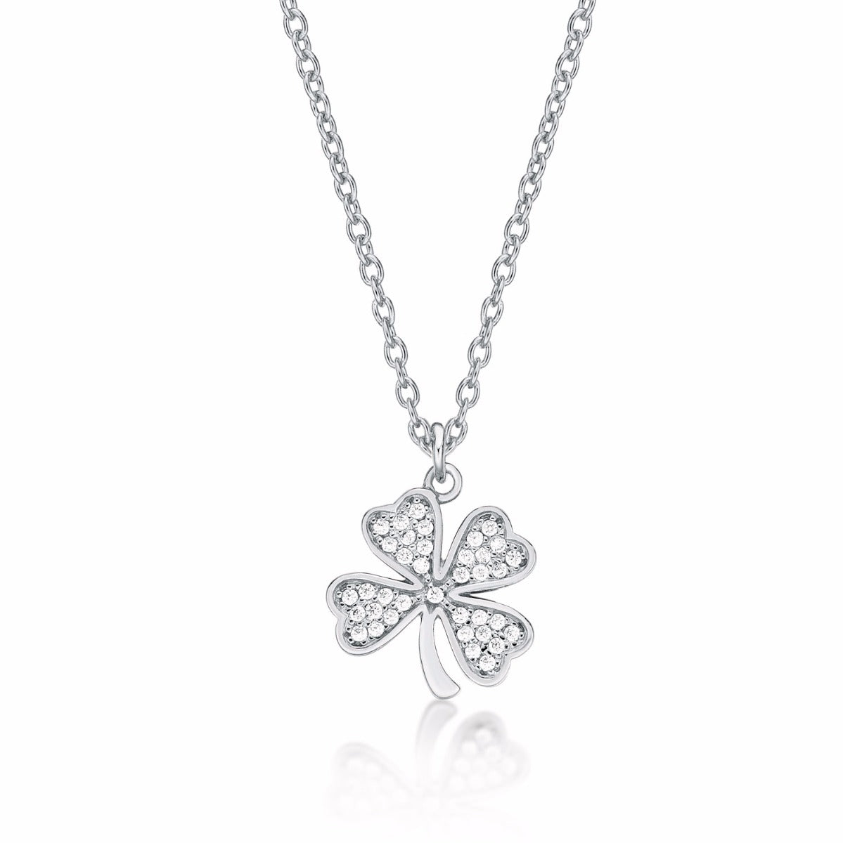 Sterling Silver CLOVER Pendant Necklace with Cubic Zirconia