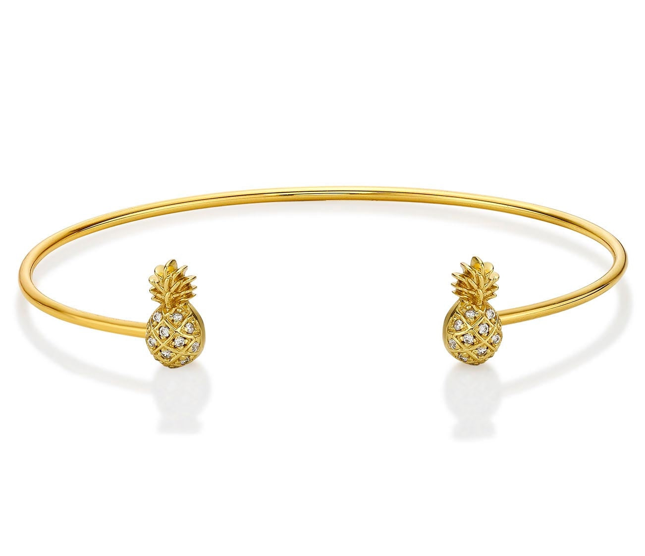 Gold Plated Sterling Silver Pineapple Bangle with Cubic Zirconia