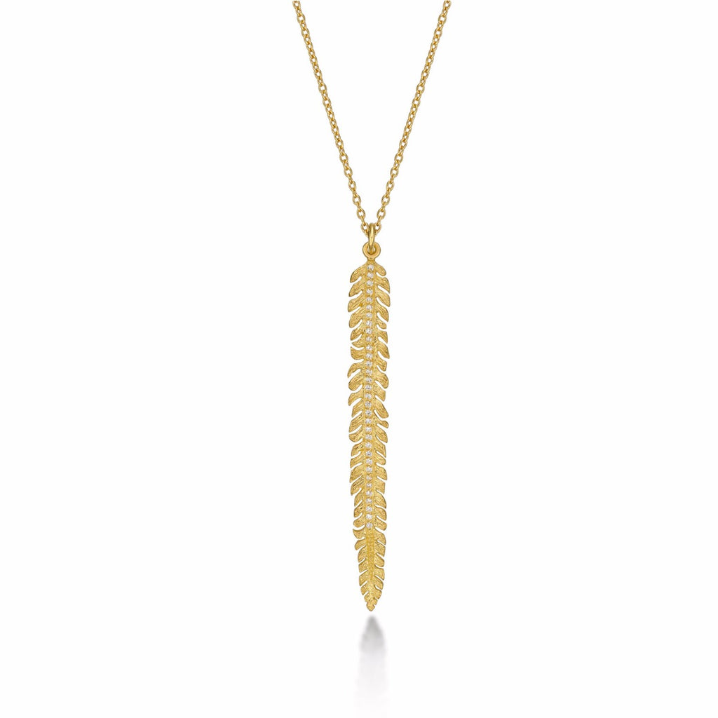 Gold Plated Sterling Silver FEATHER Pendant Necklace with Cubic Zirconia