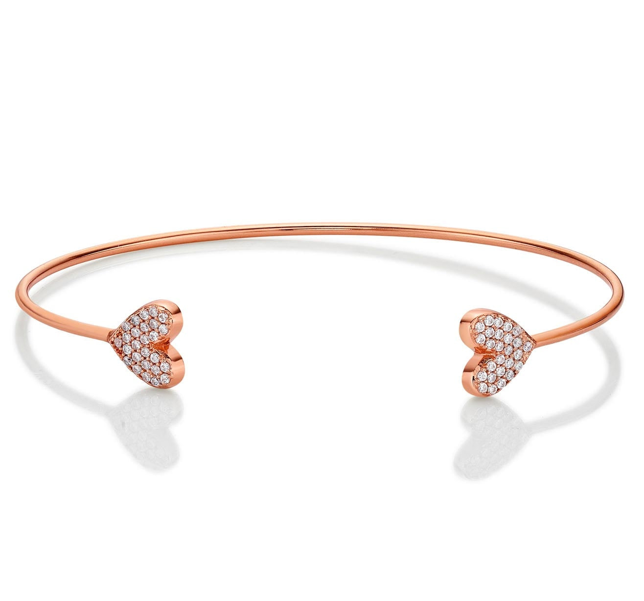 Rose Gold Plated Sterling Silver Heart Bangle with Cubic Zirconia