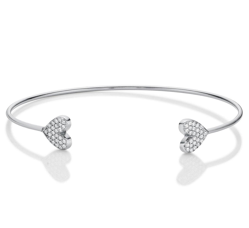 Sterling Silver Heart Bangle with Cubic Zirconia Stones