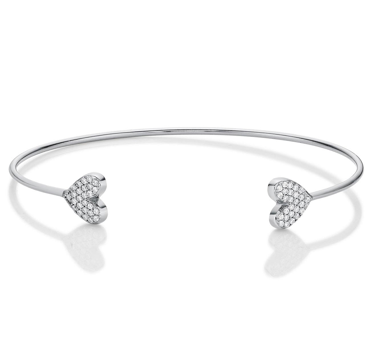 Sterling Silver Heart Bangle with Cubic Zirconia Stones