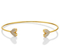 Yellow Gold Plated Sterling Silver Heart Bangle with Cubic Zirconia