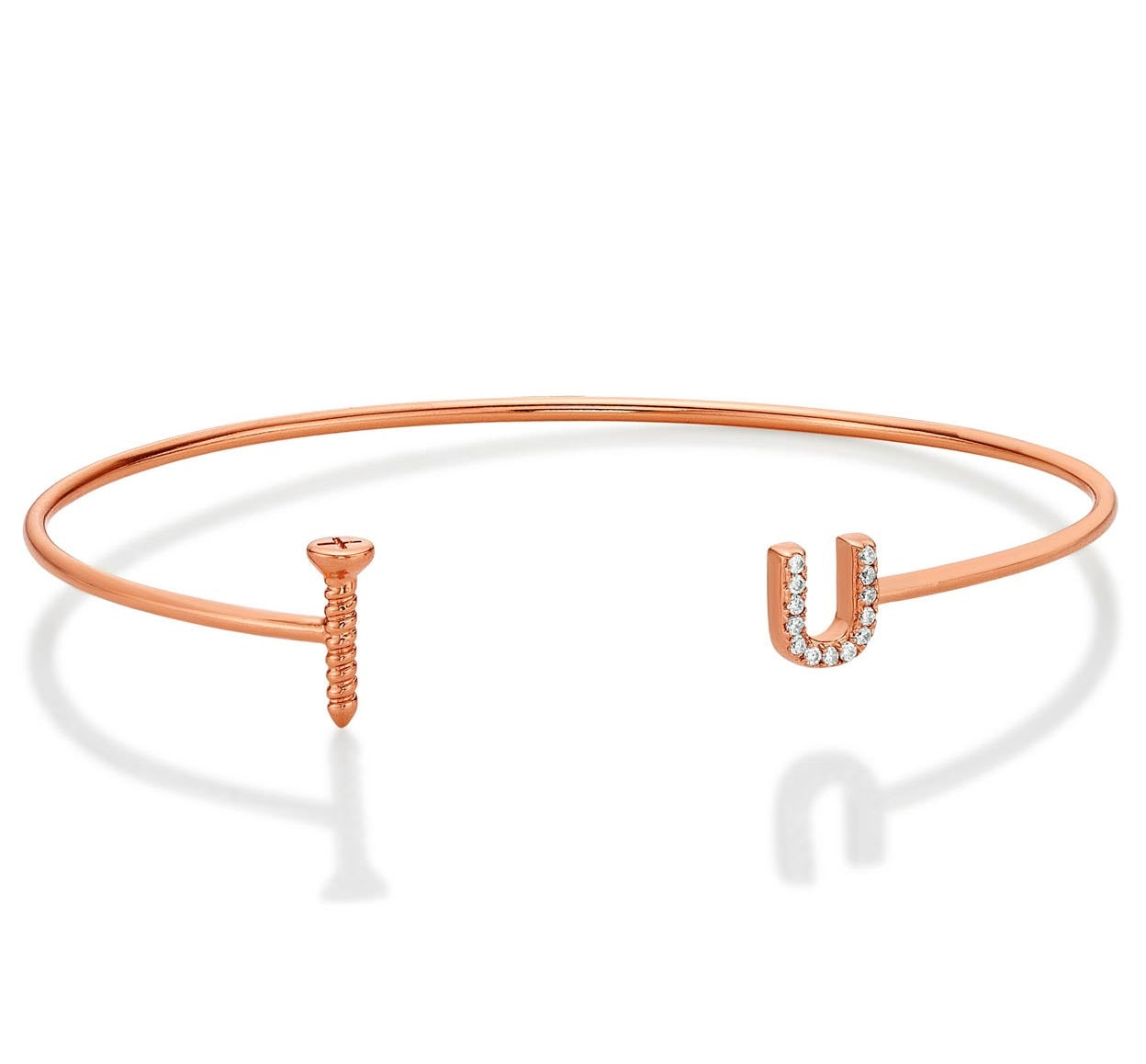 Rose Gold Plated Sterling Silver 'Screw-U' Bangle with Cubic Zirconia