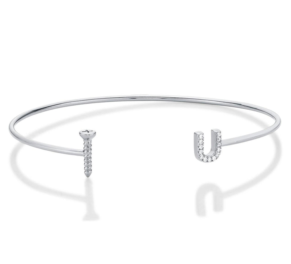 Sterling Silver 'Screw-U' Bangle with Cubic Zirconia Stones